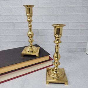 Pair Vintage Small Brass Candlesticks Taper Candle Holders 7 3/8"T Mid Century